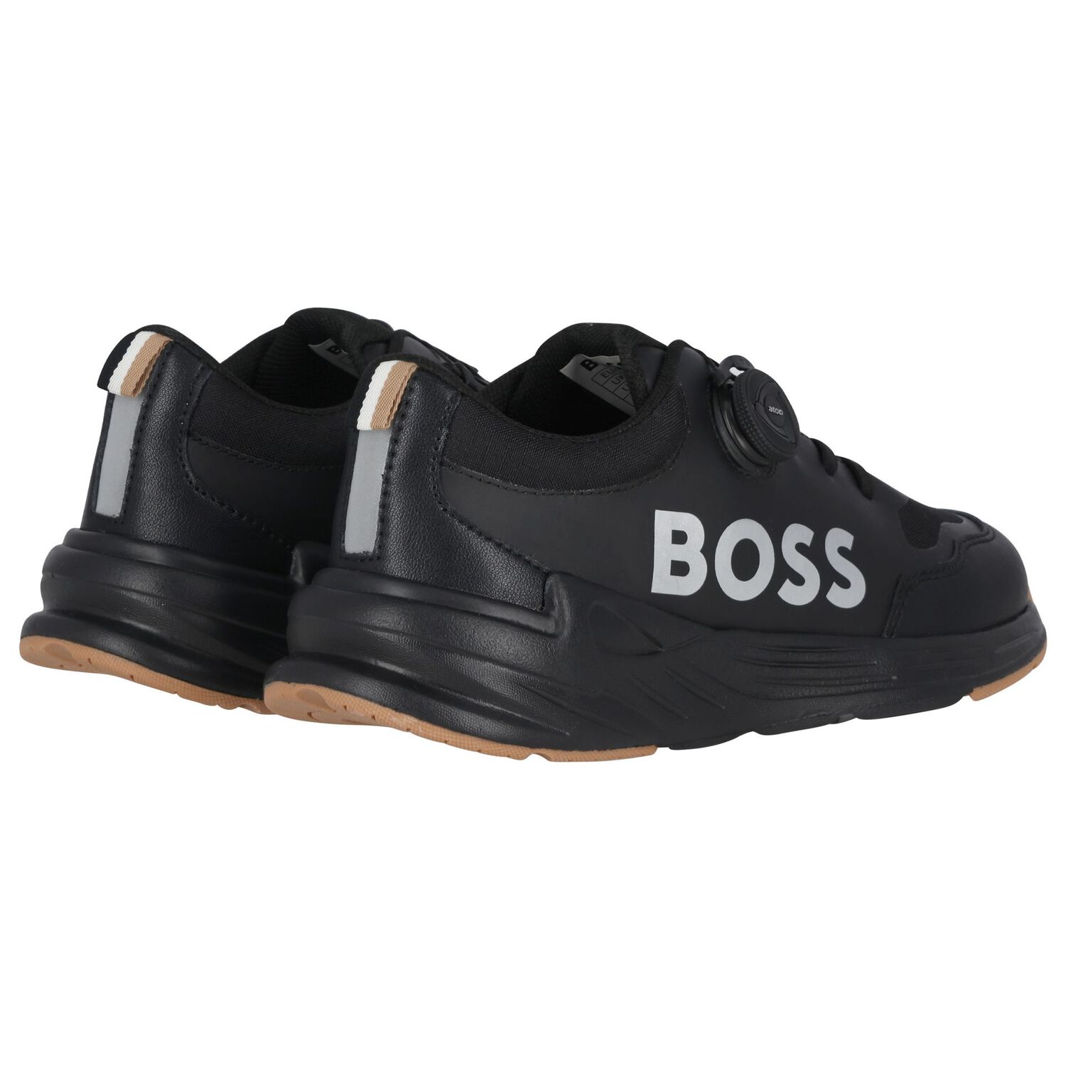 Boys Black Logo Trainers, 1, hi-res