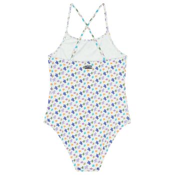 Girls White Turtle Logo Swimsuit