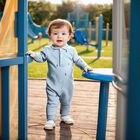 Baby Boys Blue Logo Romper, 1, hi-res