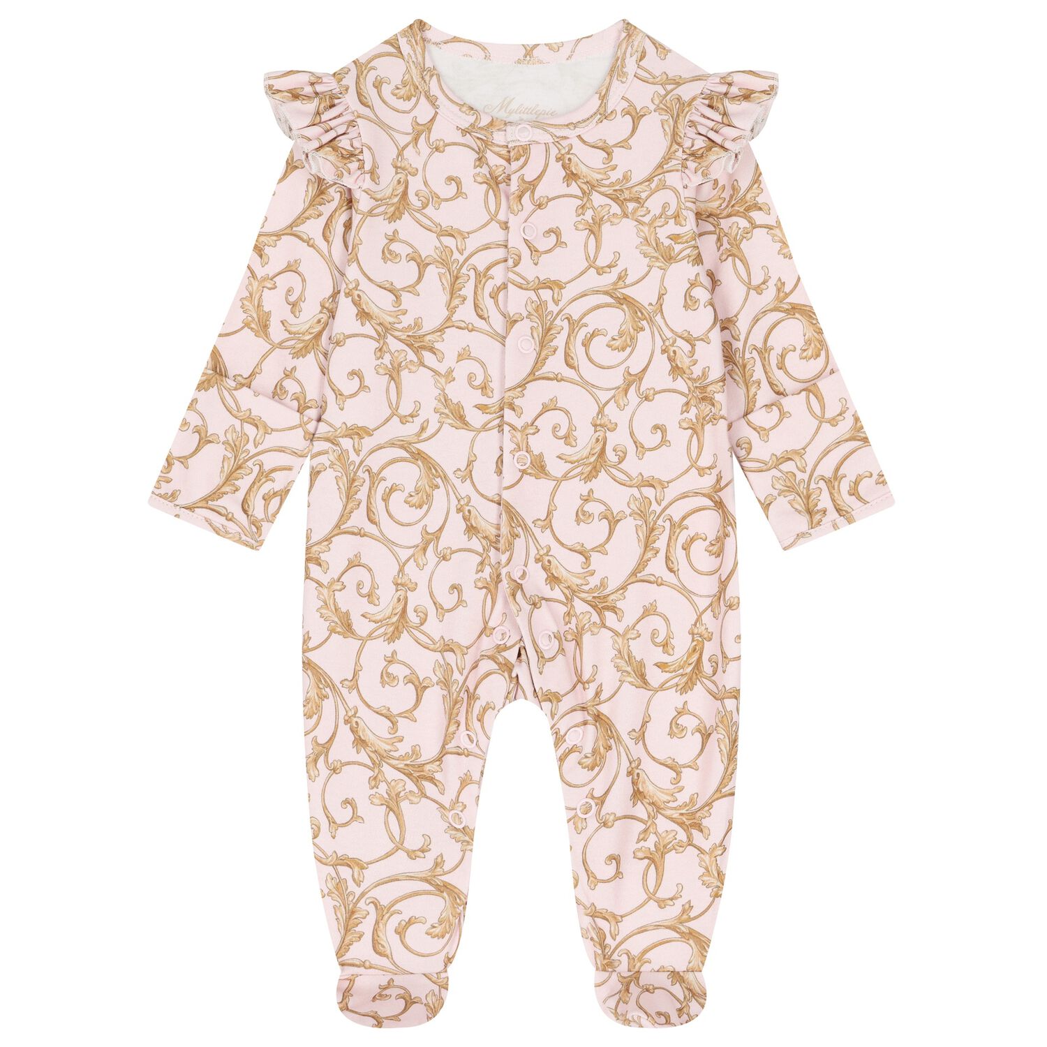 Baby Girls Pink & Gold Babygrow, 1, hi-res