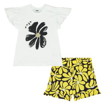 Younger Girls White & Yellow Shorts Set