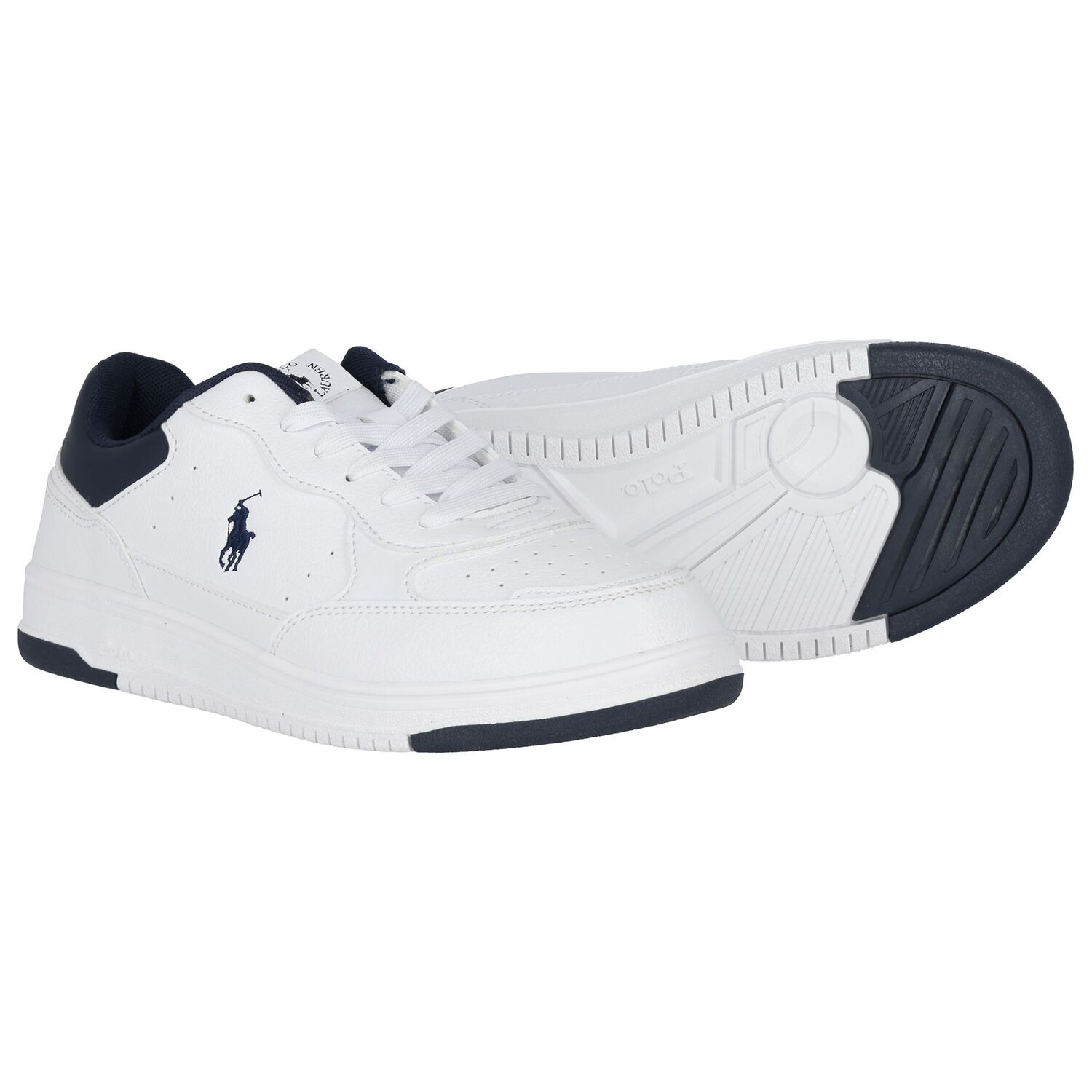 Boys White & Navy Blue Logo Trainers, 1, hi-res image number null