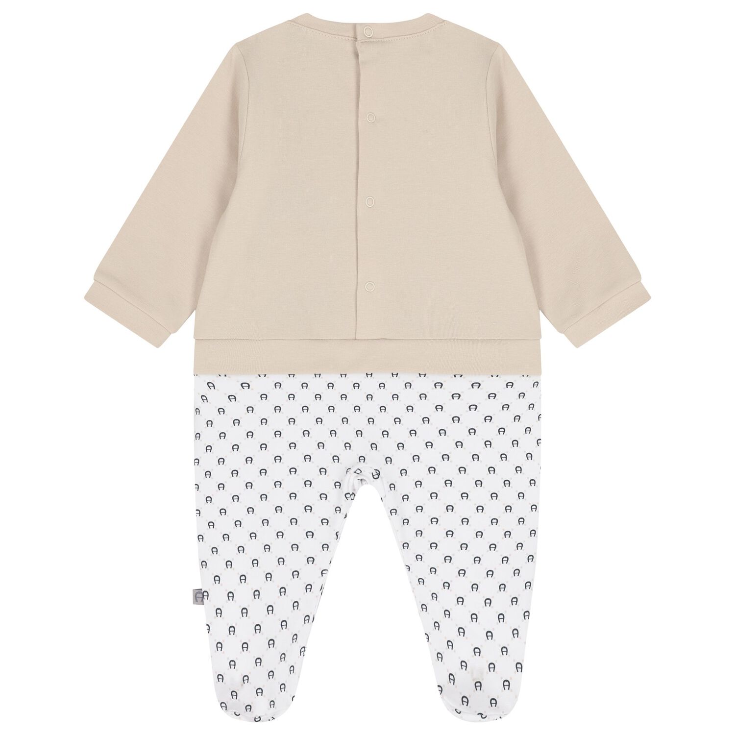 Baby Boys Beige & White Logo Babygrow, 1, hi-res