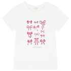 Girls Ivory Logo Bow T-Shirt, 1, hi-res
