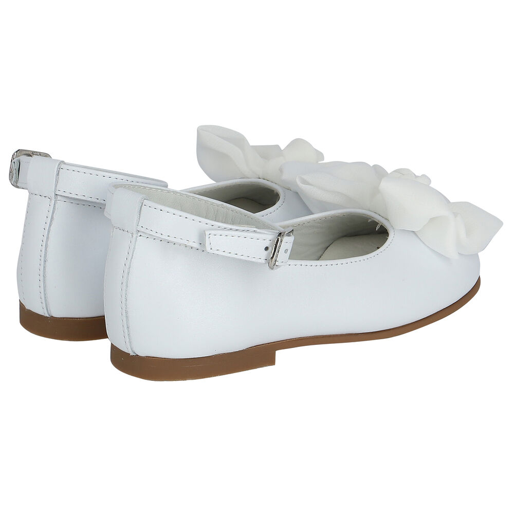 Andanines Younger Girls White Bow Shoes