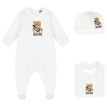 White Teddy Bear Logo Babygrow Gift Set