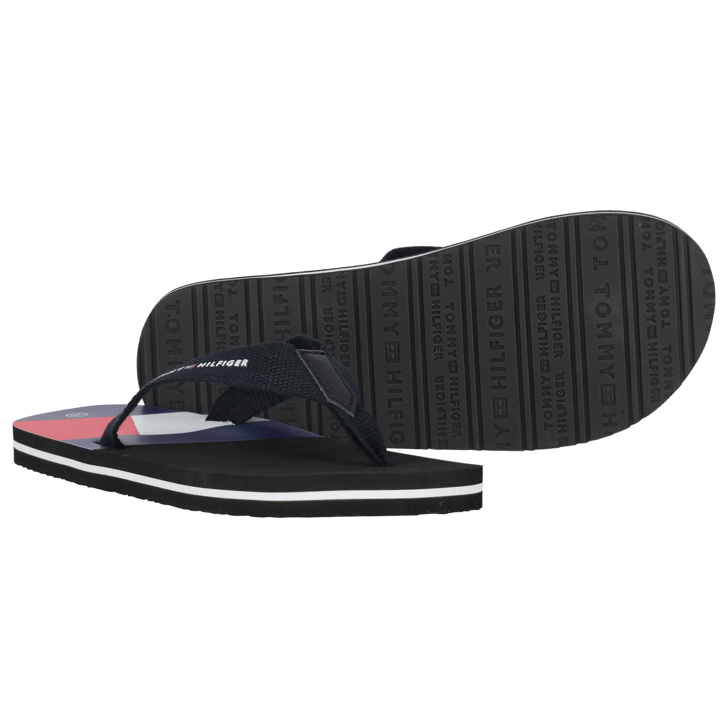 Boys Black Logo Flip Flops, 1, hi-res