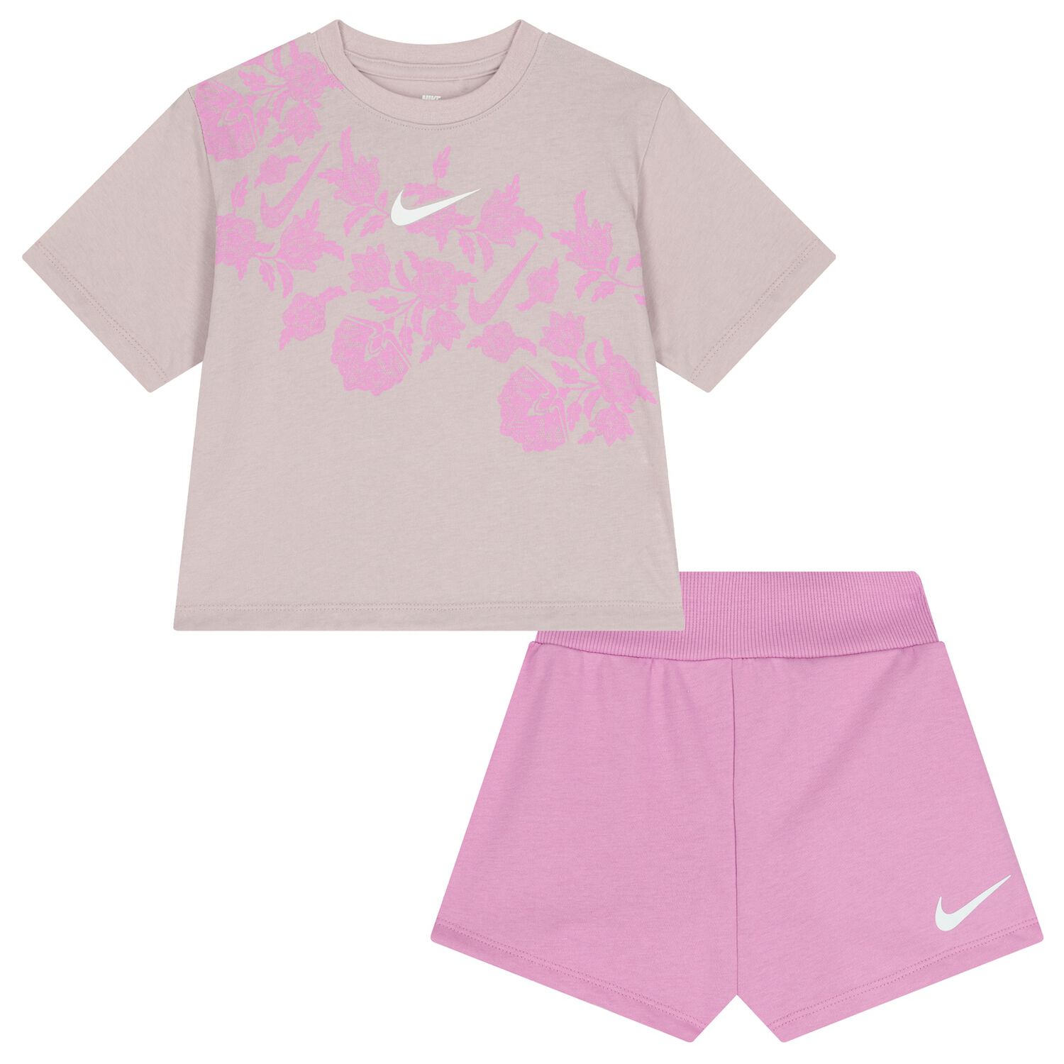 Girls Beige & Pink Logo Shorts Set, 1, hi-res