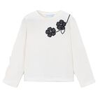 Girls Ivory Embroidered Floral Long Sleeve Top, 2, hi-res