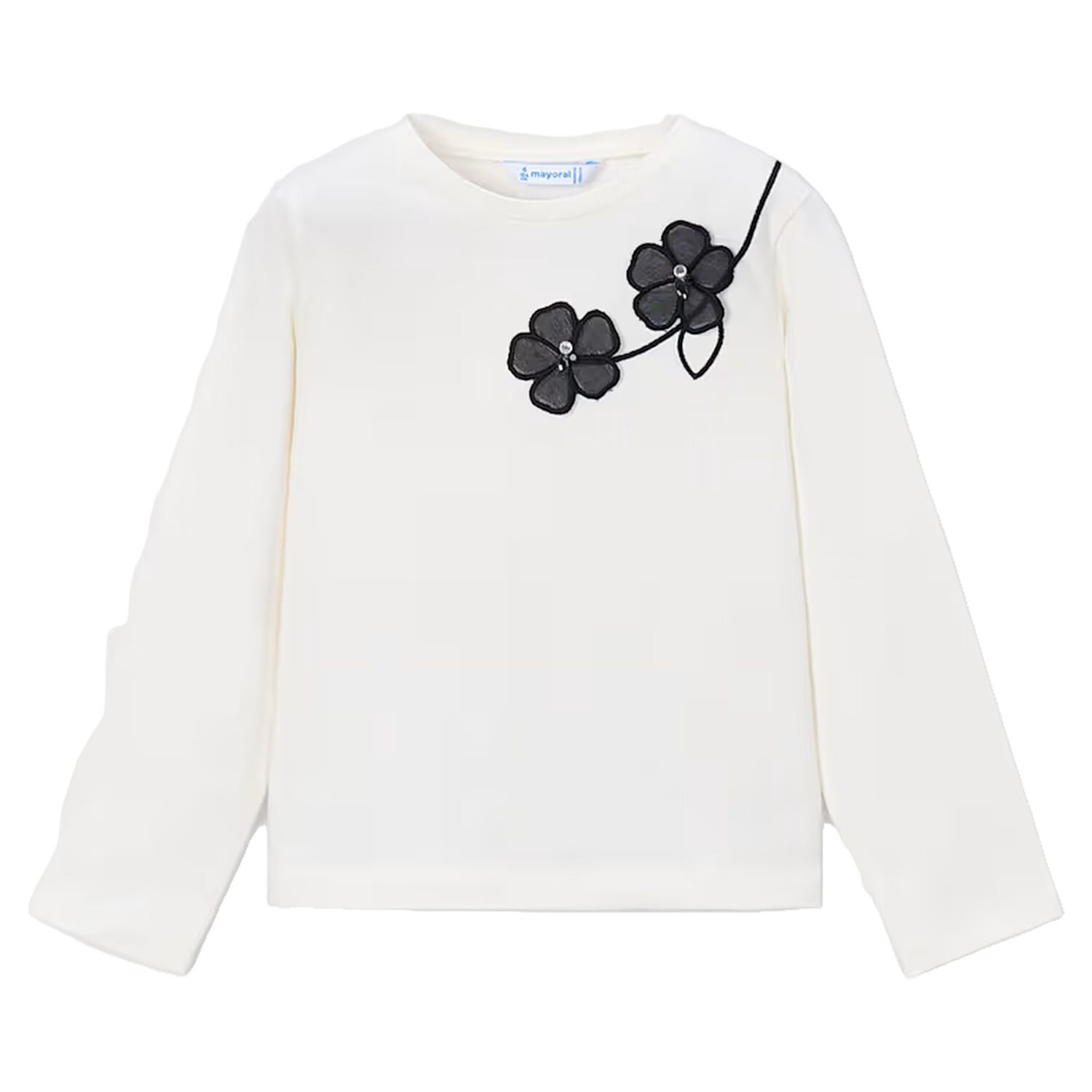 Girls Ivory Embroidered Floral Long Sleeve Top, 2, hi-res