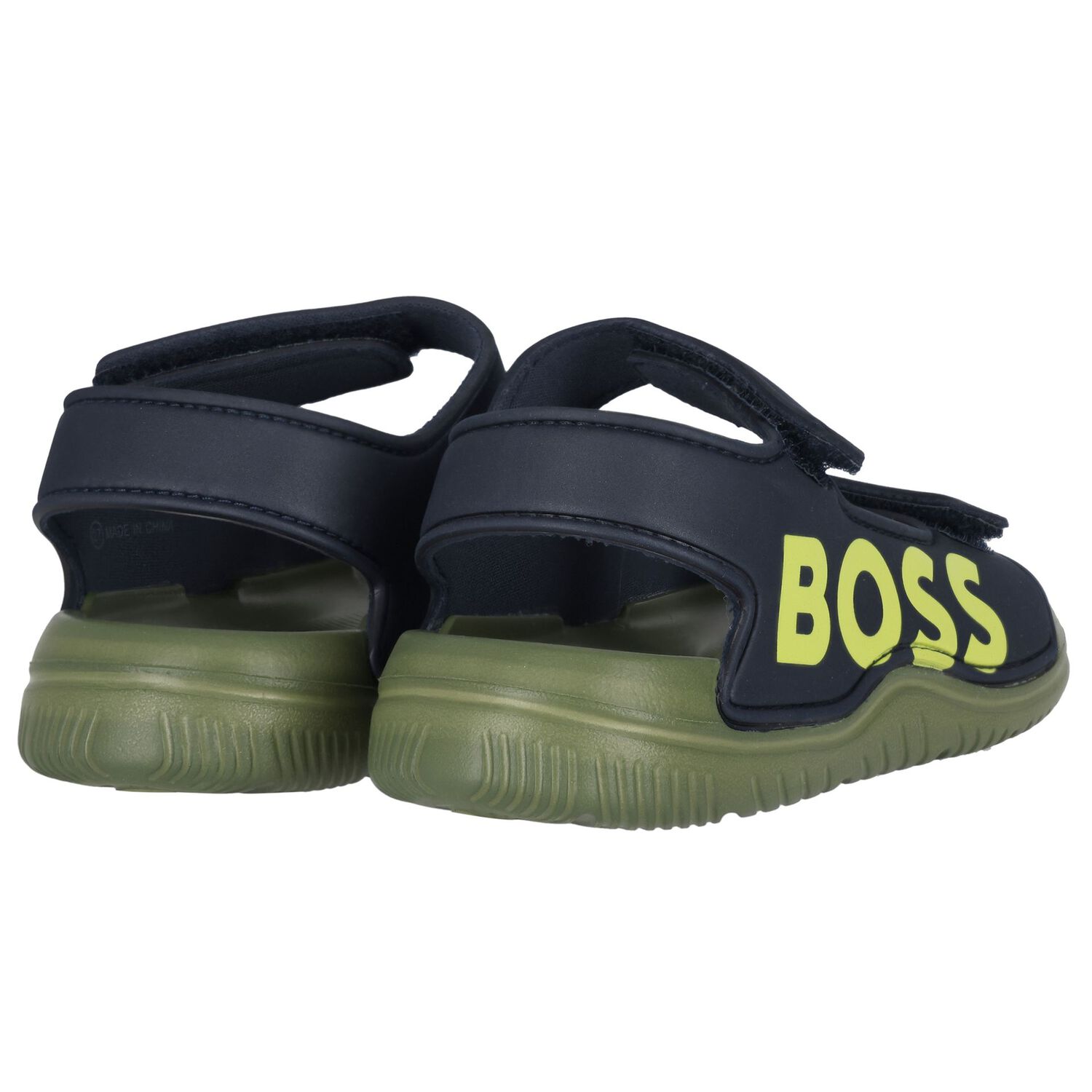 Boys Navy Blue & Green Logo Sandals, 2, hi-res image number null