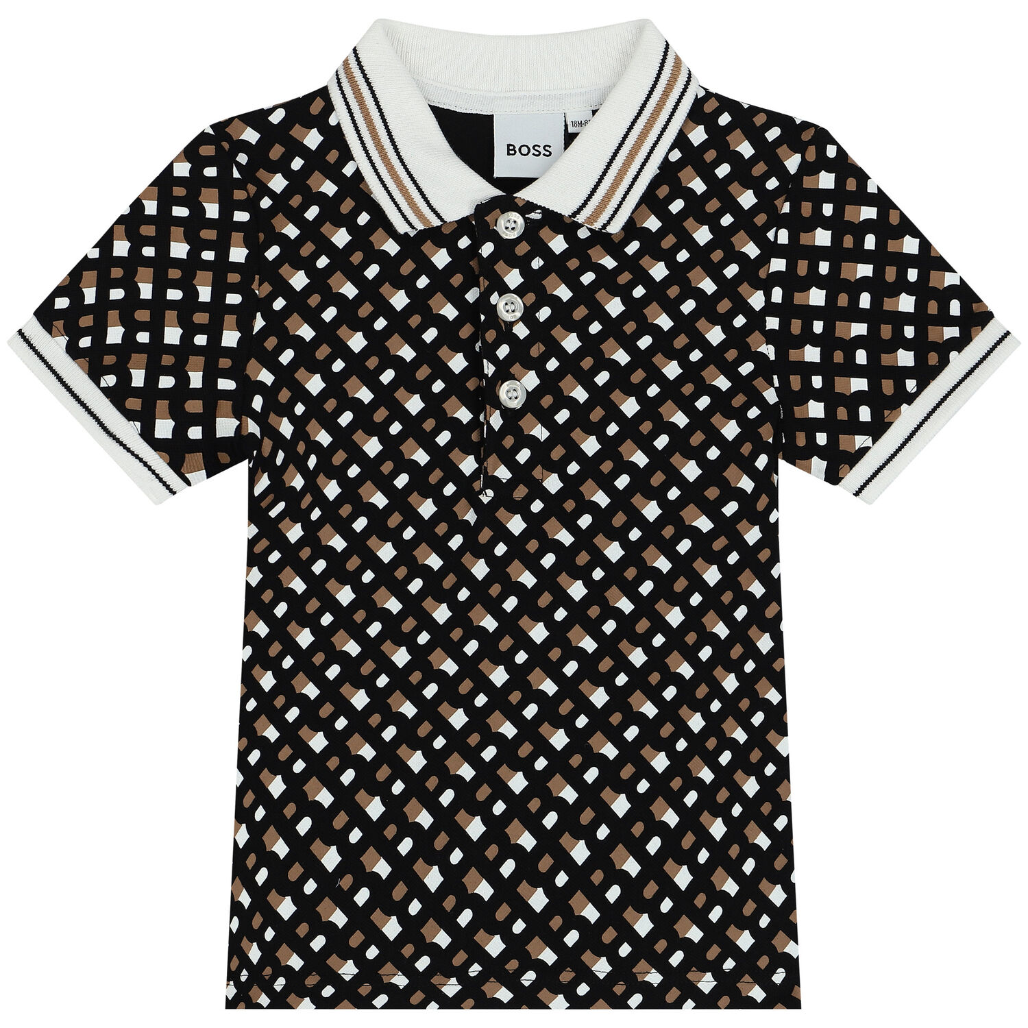 Younger Boys Black Monogram Logo Polo Shirt, 2, hi-res