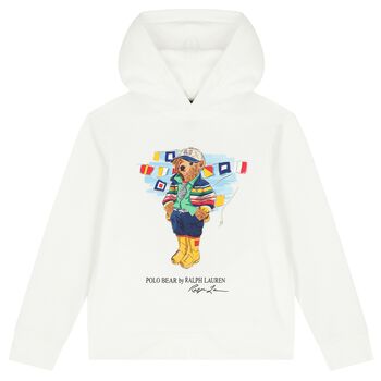 Boys White Logo Polo Bear Hooded Top