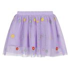 Younger Girls Purple Flower Tulle Skirt, 1, hi-res