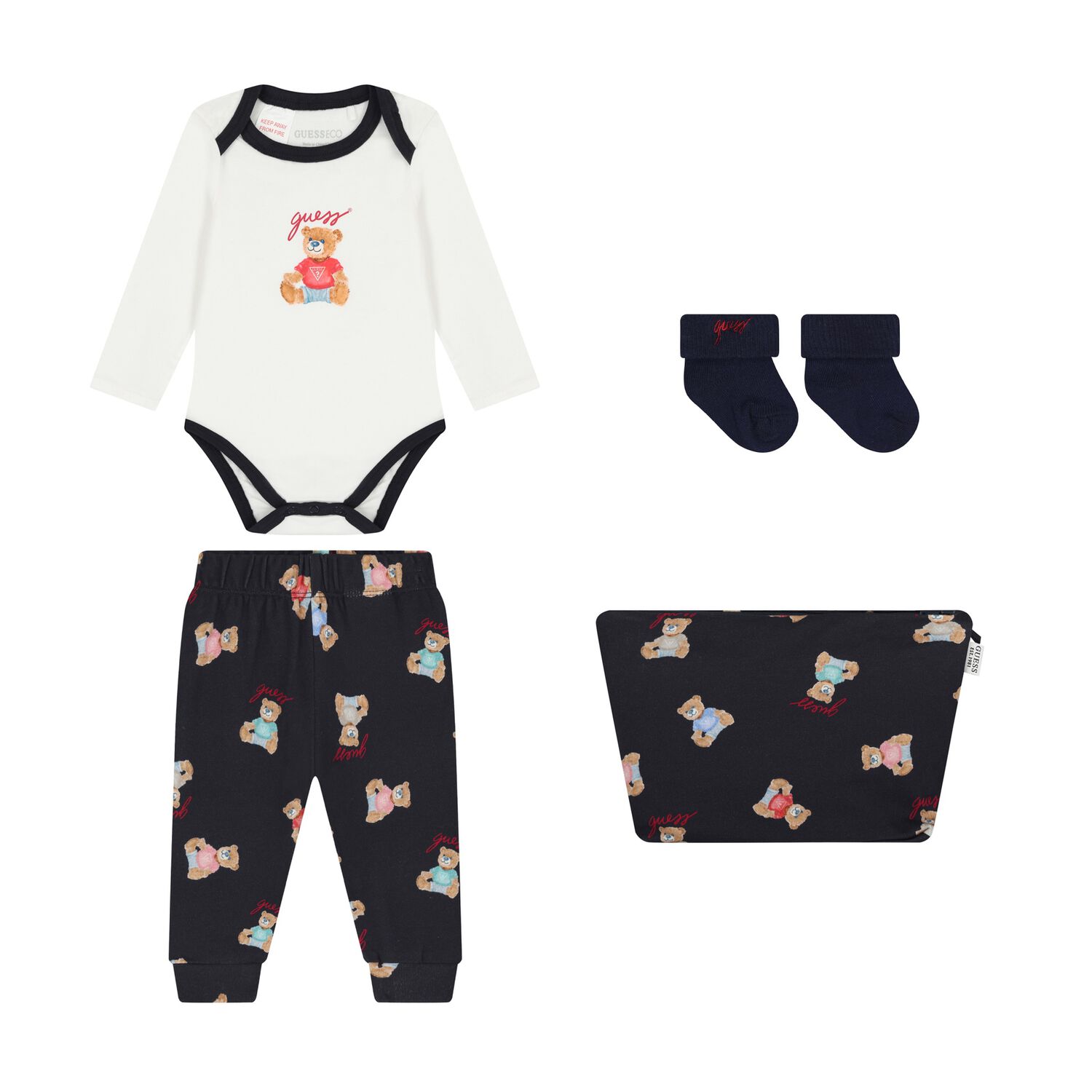 Baby Boys Navy Blue & White Teddy Bear Bodysuit Set, 2, hi-res