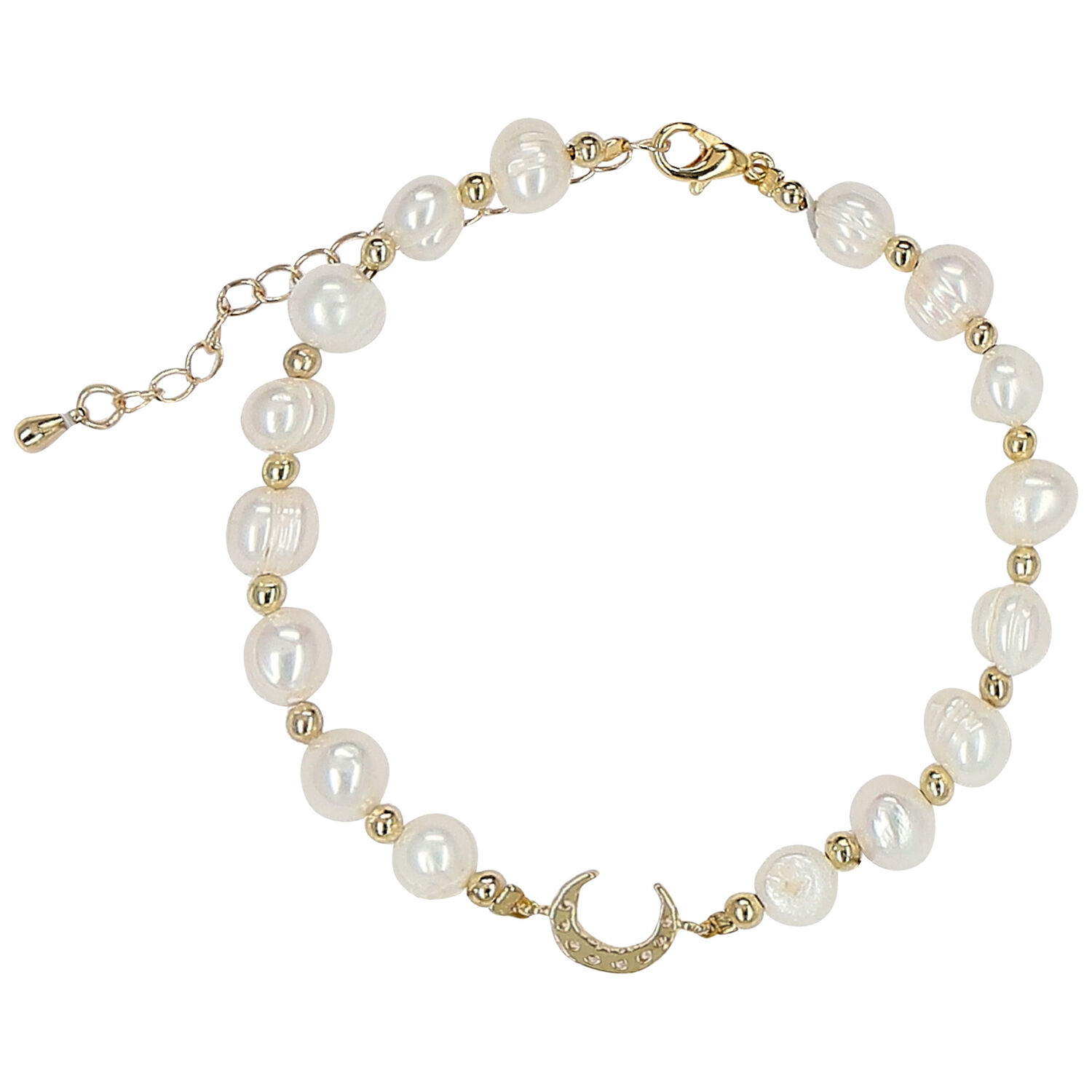 Girls Ivory & Gold Pearl & Moon Bracelet, 1, hi-res image number null