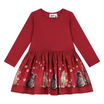 Younger Girls Red Kittens Dress