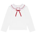 Girls White Bow Long Sleeve Top, 2, hi-res
