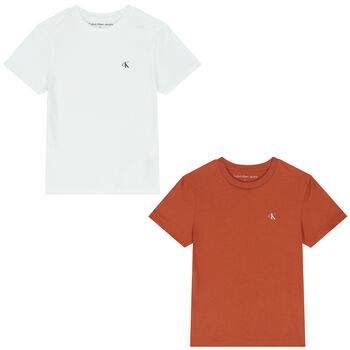 Boys White & Orange Logo T-Shirts ( 2-Pack )
