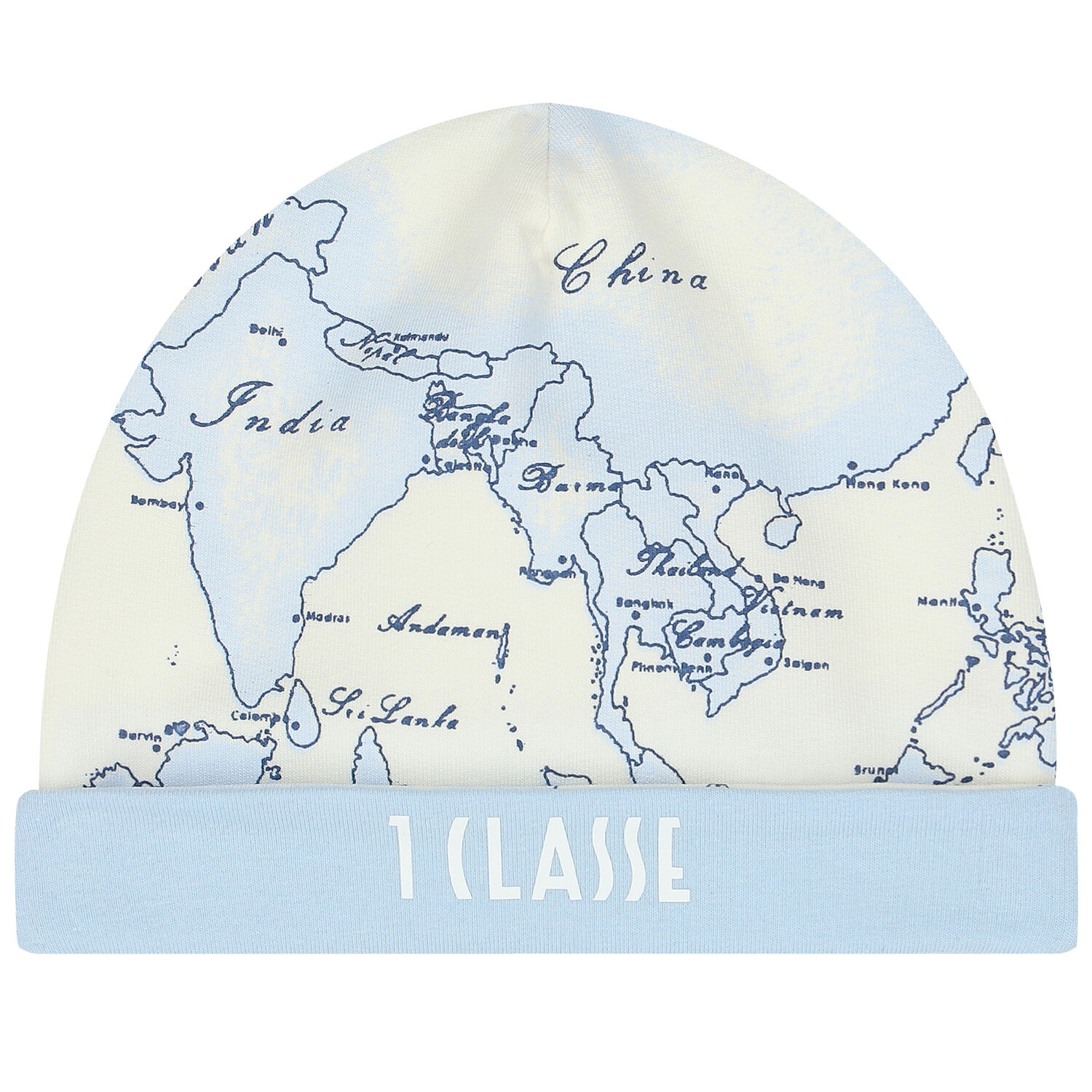 Baby Boys Ivory & Blue Geo Map Hat, 1, hi-res