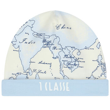 Baby Boys Ivory & Blue Geo Map Hat