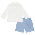 Baby Boys White & Blue Shorts Set, 1, hi-res