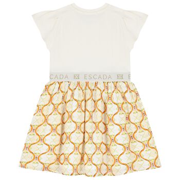 Girls Ivory & Beige Logo Dress