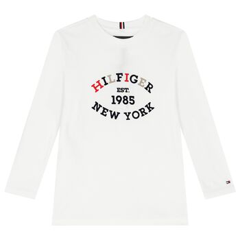 Boys White Logo Long Sleeve Top