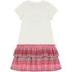 Girls Ivory & Pink Logo Dress, 1, hi-res