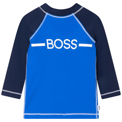Younger Boys Blue Logo Long Sleeve Rash Vest
