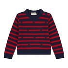 Baby Boys Navy Blue & Red Logo Striped Jumper, 1, hi-res