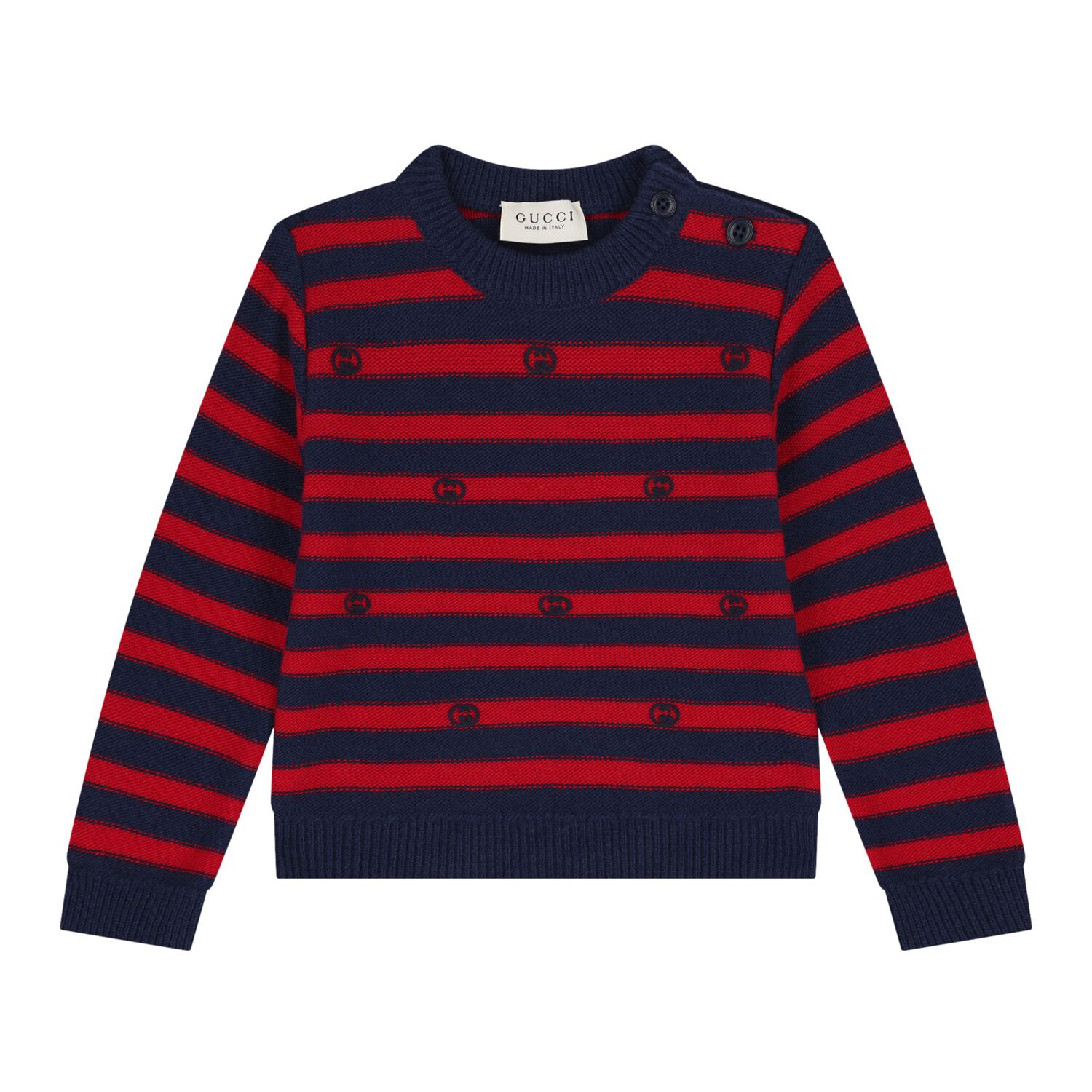 Baby Boys Navy Blue & Red Logo Striped Jumper, 1, hi-res