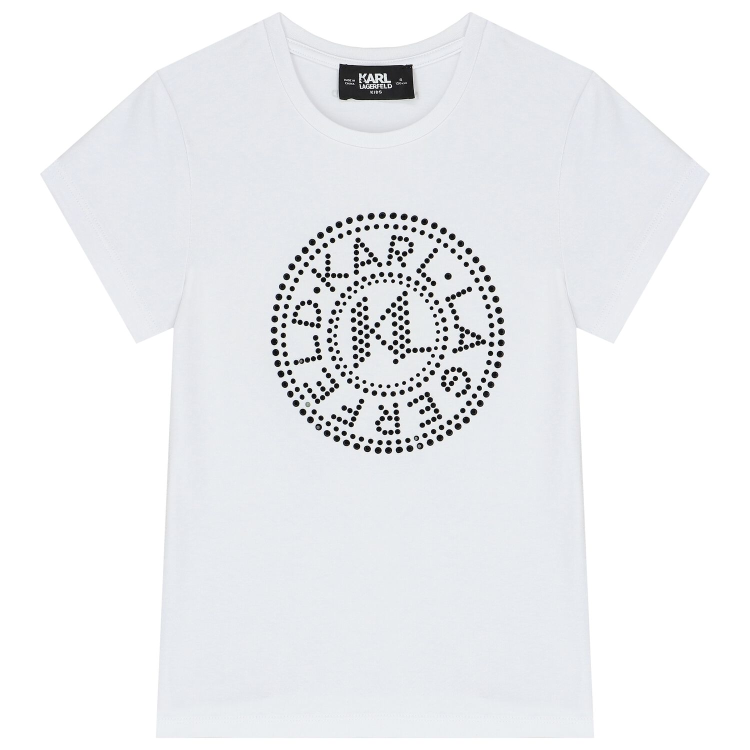 Girls White & Black Rhinestone Logo T-Shirt, 2, hi-res