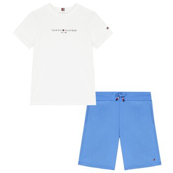 Boys White & Blue Shorts Set