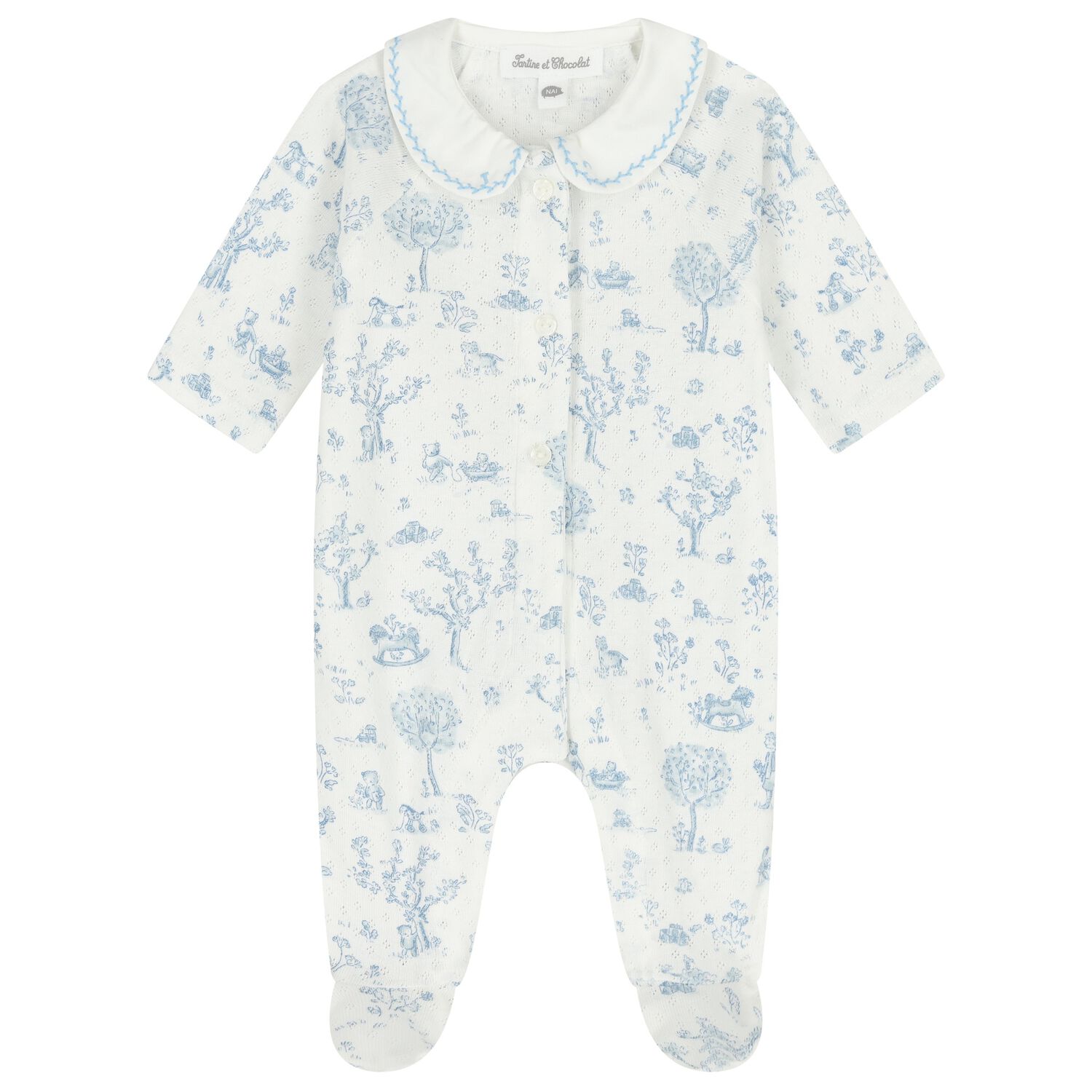 Ivory & Blue Teddy Bear Babygrow, 3, hi-res