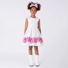Girls White Floral Pleated Dress , 1, hi-res