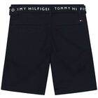 Boys Navy Blue Chino Shorts, 2, hi-res