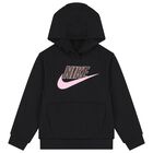 Girls Black Logo Hooded Top, 1, hi-res