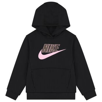 Girls Black Logo Hooded Top