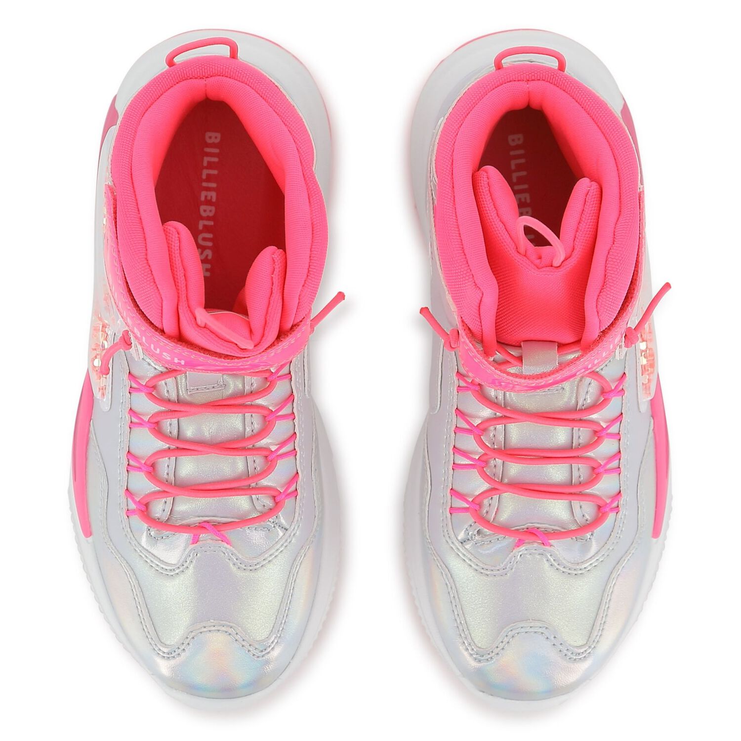 Girls Silver & Pink Faux Leather Trainers, 1, hi-res