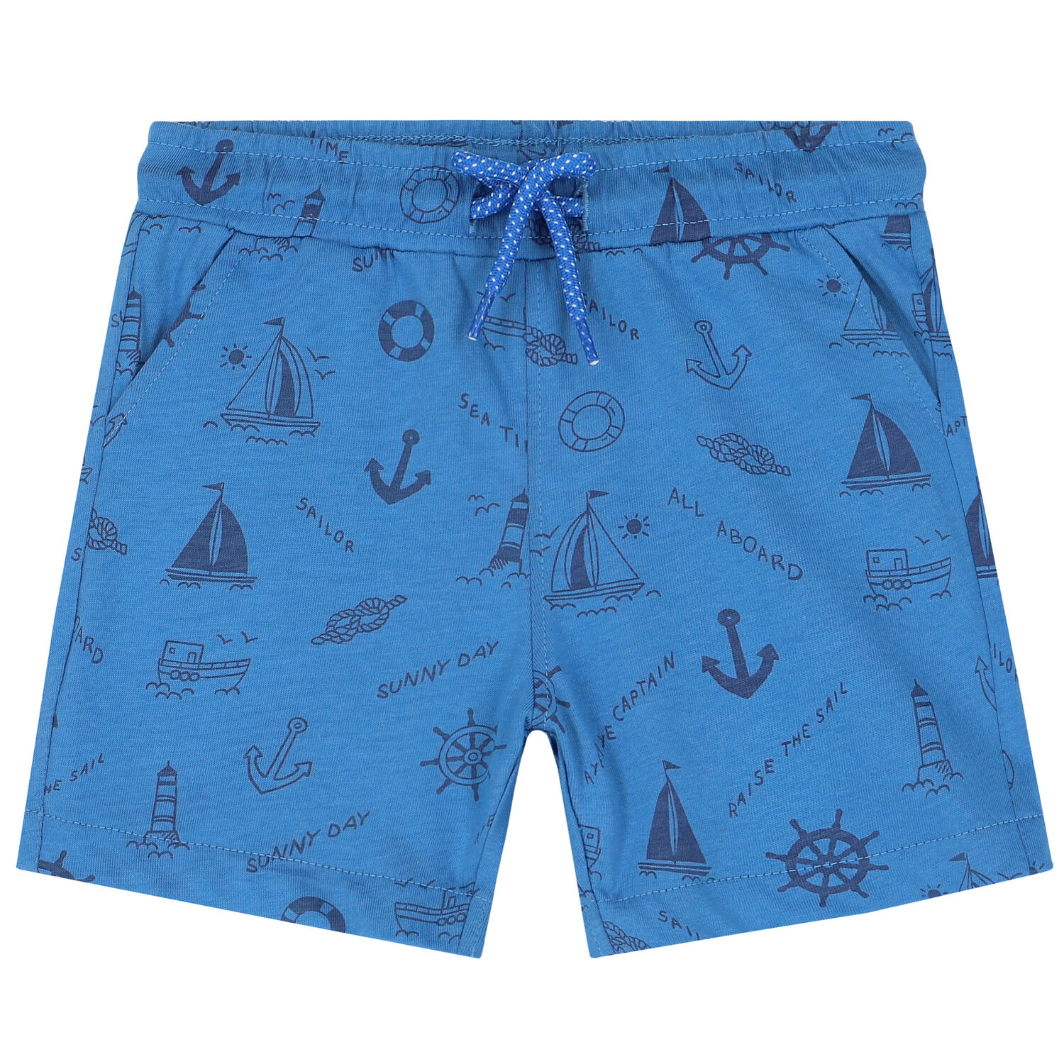 Younger Boys White & Blue Shorts Set, 1, hi-res