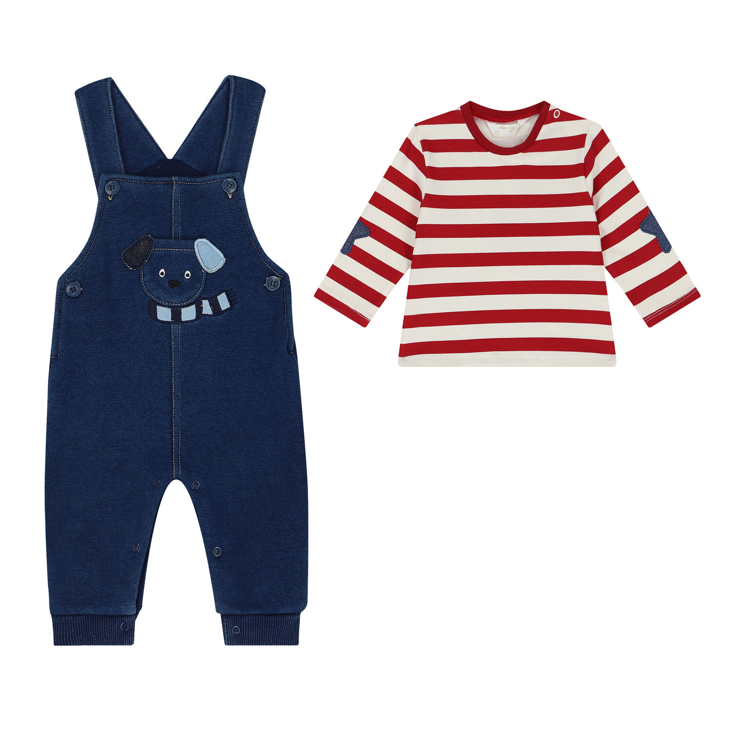 Baby Boys Ivory, Red & Blue Dungaree Set, 1, hi-res image number null