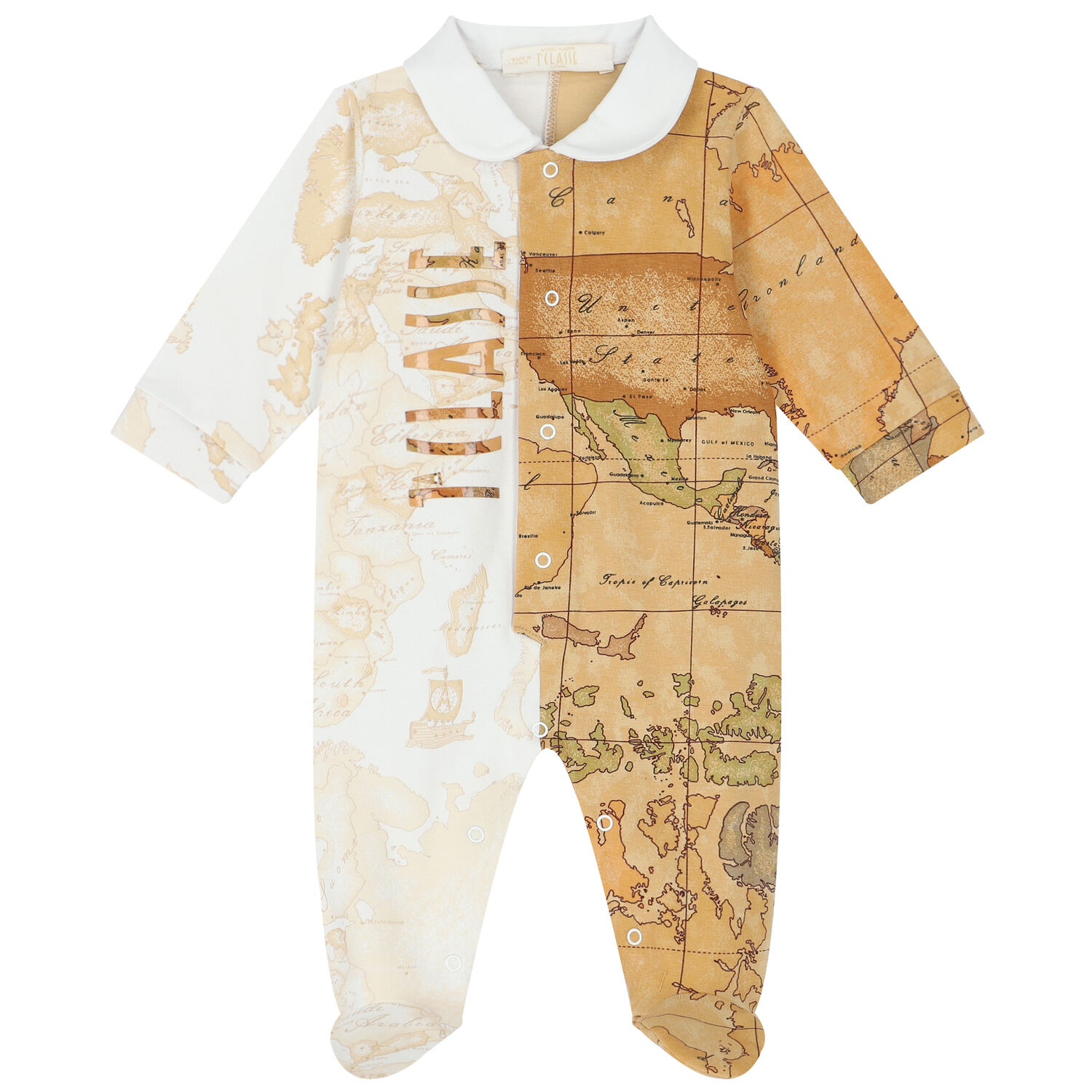 Beige Logo Geo Map Babygrow, 1, hi-res