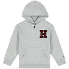 Boys Grey Logo Hooded Top, 1, hi-res