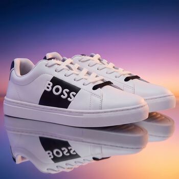 Boys White & Black Logo Trainers