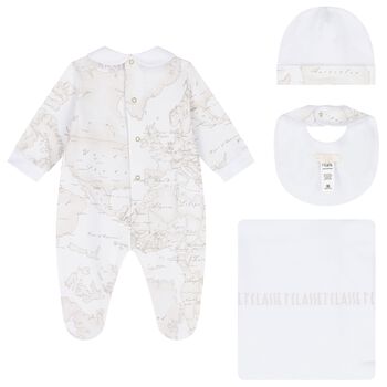 White & Beige Geo Map Babygrow Gift Set