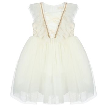 Girls White & Beige Geo Map Dress