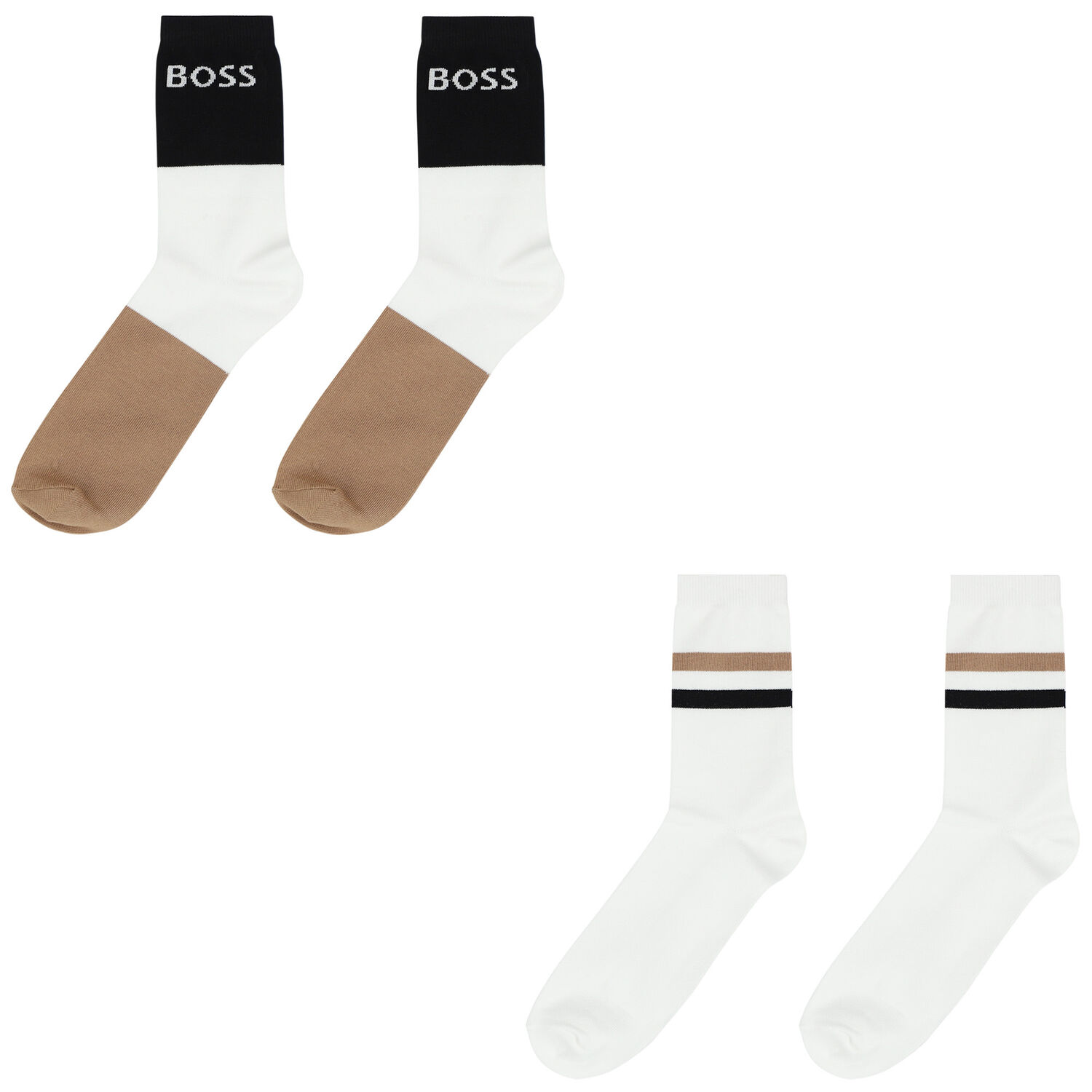 Boys White, Black & Beige Socks (2 Pack), 1, hi-res