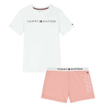 Girls White & Pink Logo Pyjamas