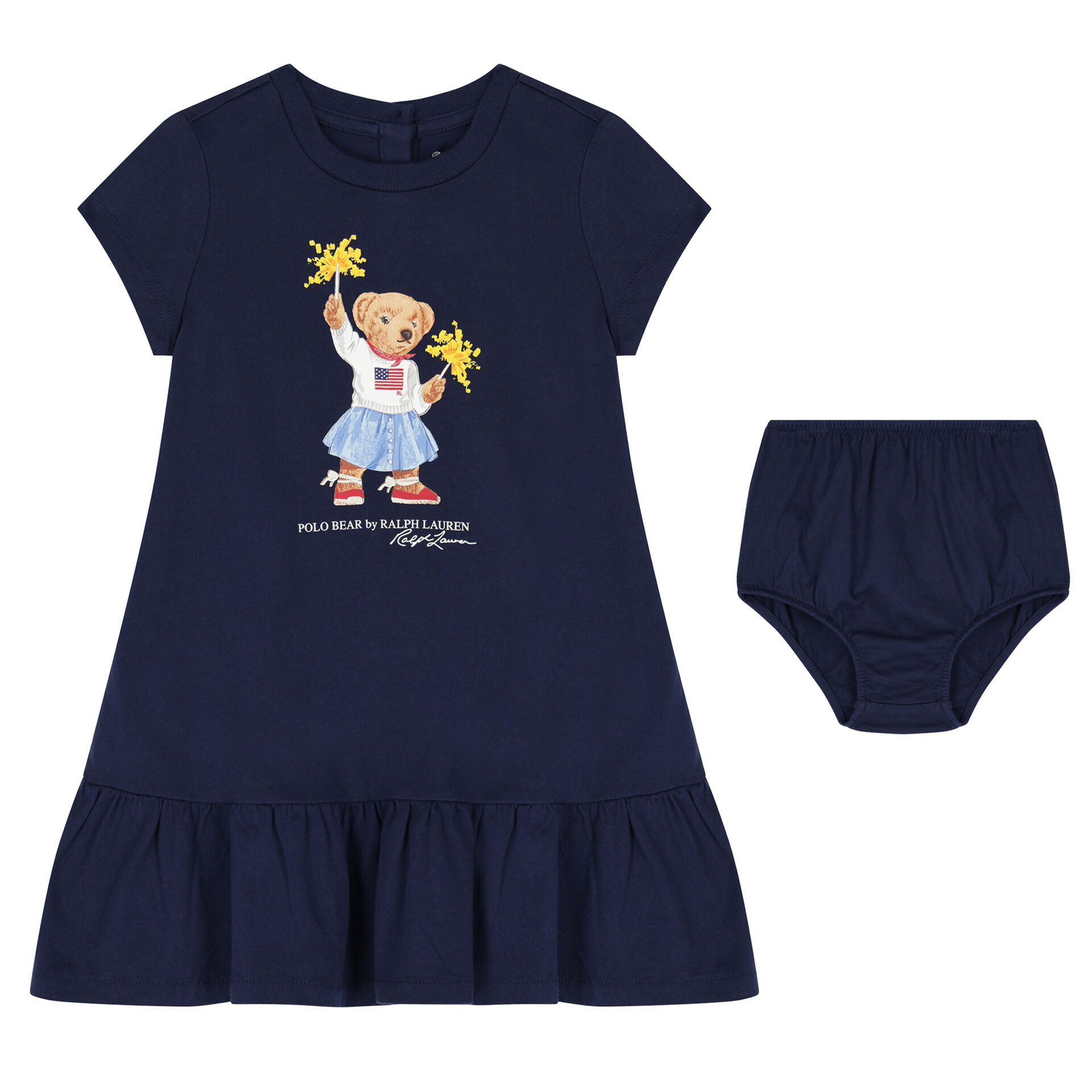 Ralph Lauren Baby Girls Navy Blue Polo Bear Dress Set Junior Couture UK